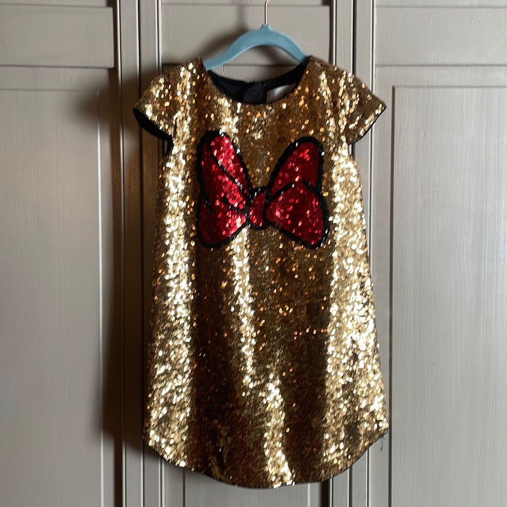 Disney princess couture collection sequin gold red bow dress. Worn once.